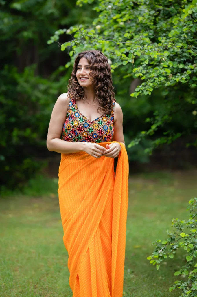 Women’s Mirror Work Sleeveless Saree Blouse